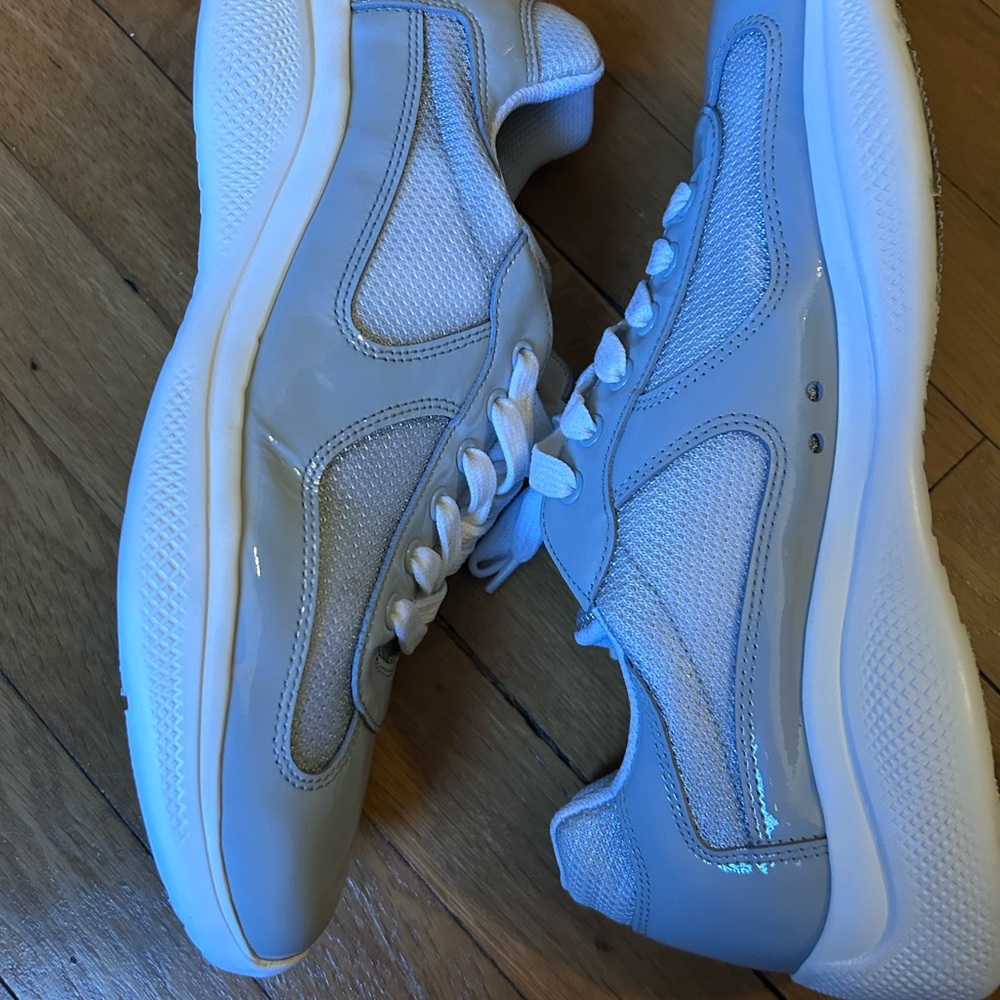 ****GREAT FOR PROM SEASON****
Prada Men's Light Gray Patent Sneakers - Picture 2 of 8